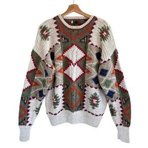 BOSTON TRADERS MULTICOLORED VINTAGE 90S KNIT RETRO SWEATER WOMENS LARGE
